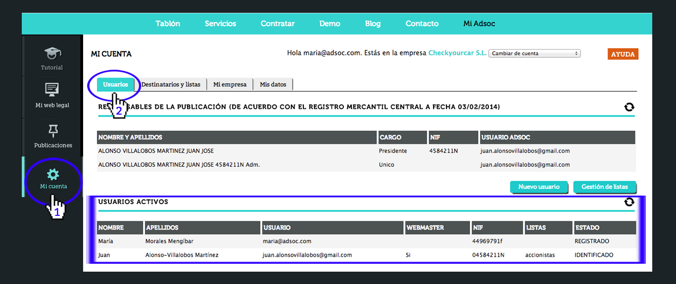 tabla usuarios activos